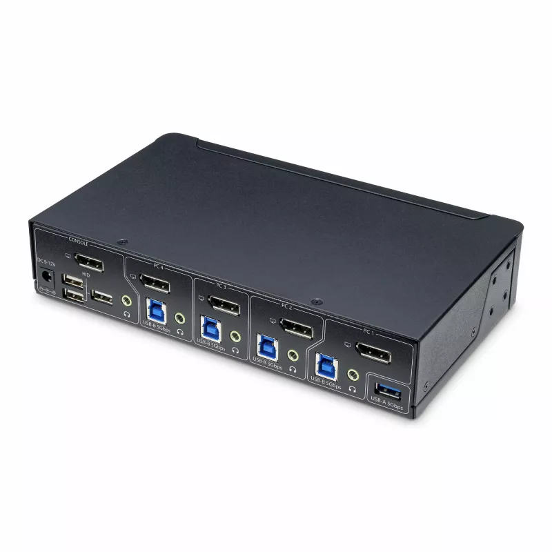 StarTech.com 4 prievadų DisplayPort KVM jungiklis, vienas 4K 60Hz monitorius, 6x USB prievadai, mygtukinis ir karštųjų klavišų perjungimas, DisplayPort 1.2, OS nepriklausomas, TAA atitinkantis