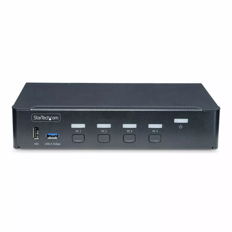 StarTech.com 4 prievadų DisplayPort KVM jungiklis, vienas 4K 60Hz monitorius, 6x USB prievadai, mygtukinis ir karštųjų klavišų perjungimas, DisplayPort 1.2, OS nepriklausomas, TAA atitinkantis