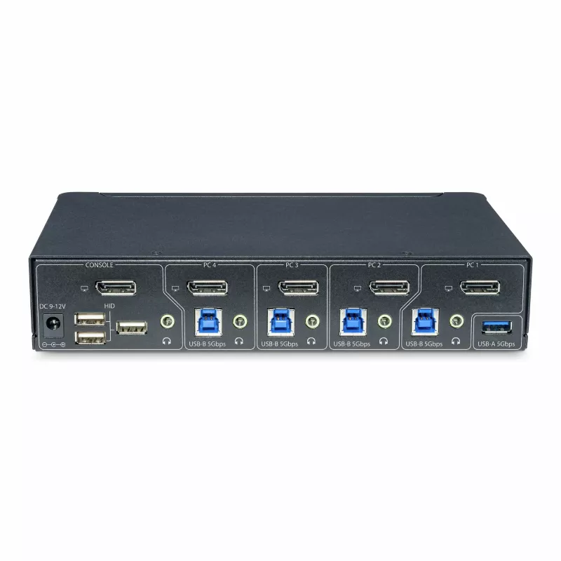 StarTech.com 4 prievadų DisplayPort KVM jungiklis, vienas 4K 60Hz monitorius, 6x USB prievadai, mygtukinis ir karštųjų klavišų perjungimas, DisplayPort 1.2, OS nepriklausomas, TAA atitinkantis
