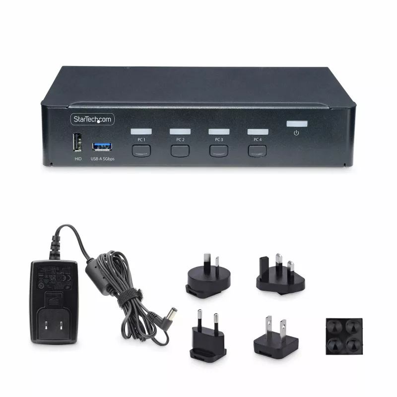 StarTech.com 4 prievadų DisplayPort KVM jungiklis, vienas 4K 60Hz monitorius, 6x USB prievadai, mygtukinis ir karštųjų klavišų perjungimas, DisplayPort 1.2, OS nepriklausomas, TAA atitinkantis