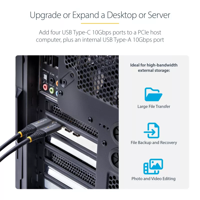 StarTech.com 5 prievadų USB PCIe kortelė, USB 3.2 10 Gbps, PCI Express kortelė su 4x USB-C prievadais, 1x USB-A vidiniu prievadu, USB PCIe valdiklio kortelė, Windows/macOS/Linux