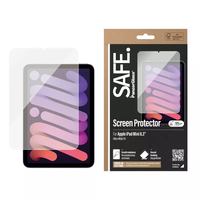 PanzerGlass SAFE. by ® ekrano apsauga iPad Mini 8,3 col. (2021, 2024) | Itin platus pritaikymas
