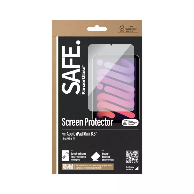 PanzerGlass SAFE. by ® ekrano apsauga iPad Mini 8,3 col. (2021, 2024) | Itin platus pritaikymas