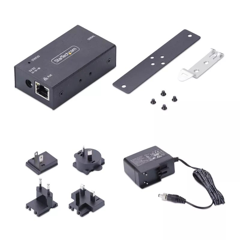 StarTech.com 1 prievado nuoseklioji sąsaja į eternetą adapteris, 802.3af PoE IP nuosekliųjų įrenginių serveris nuotoliniams RS232 įrenginiams, montuojamas ant sienos/DIN bėgelio, RJ45 LAN į DB9 nuoseklusis keitiklis, TAA