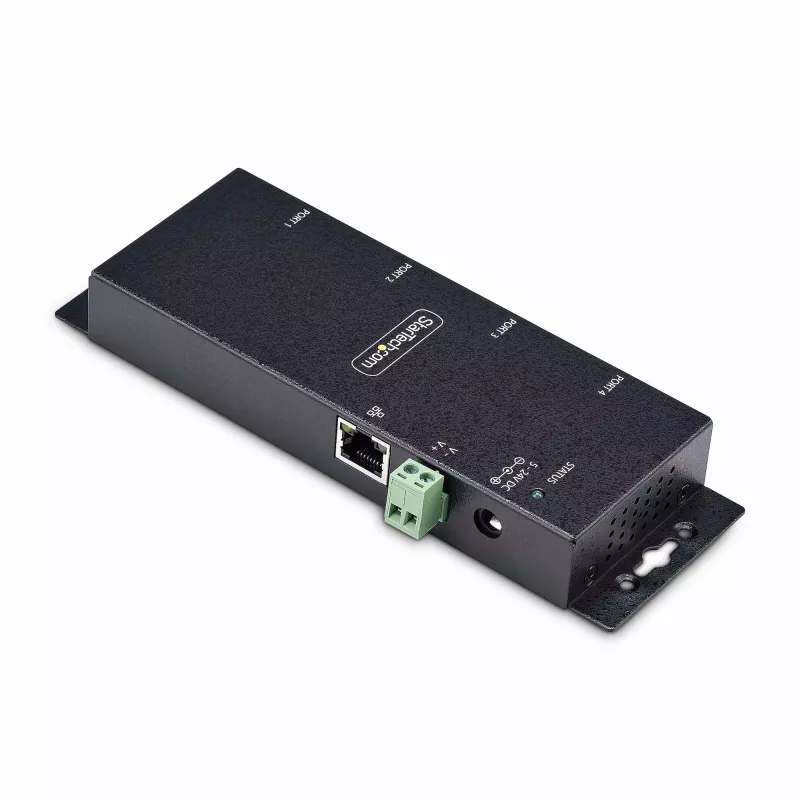StarTech.com 4 prievadų nuosekliojo ryšio–Ethernet adapteris, IP nuosekliųjų įrenginių serveris nuotoliniams RS232 įrenginiams, montuojamas ant sienos / DIN bėgelio, metalinis korpusas, RJ45 LAN–DB9 nuosekliojo ryšio keitiklis