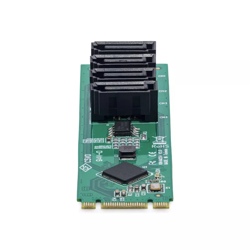 StarTech.com 4 prievadų M.2 į SATA adapterio kortelė, M.2 PCIe 3.0 į SATA HDD/SSD išplėtimo kortelė, ASM1064 mikroschemų rinkinys, M.2 NVMe į 4x HDD/SSD, skirta Windows/macOS/Linux