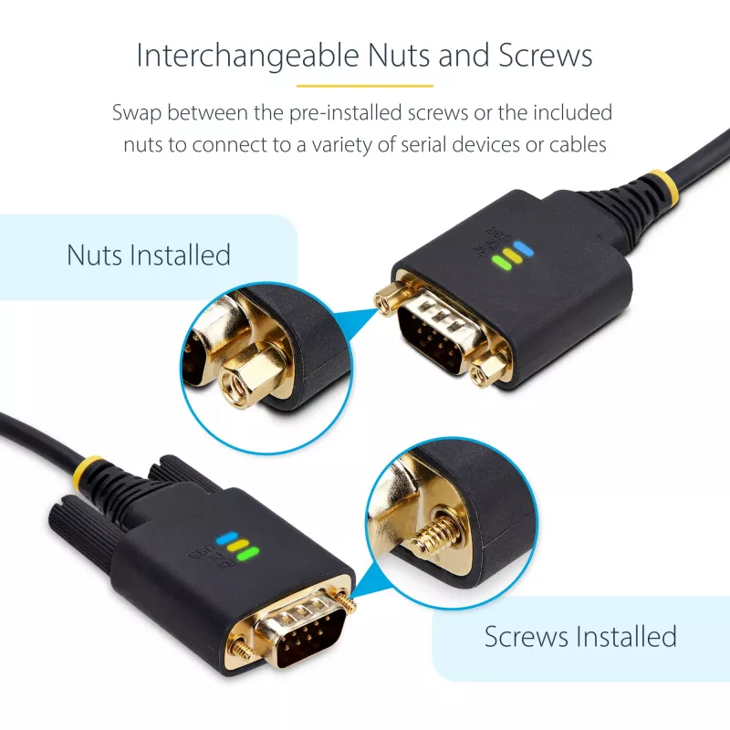 StarTech.com 6,6 pėdos (2 m) USB į nuoseklųjį adapterio kabelis, COM išsaugojimas, keičiami varžtai/veržlės, USB-A į DB9 RS232, FTDI IC, ESD apsauga, Windows/macOS/Linux