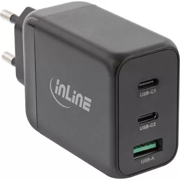 InLine USB PD maitinimo šaltinis, GaN įkroviklis, 3 prievadų, du USB-C + USB-A, 65 W