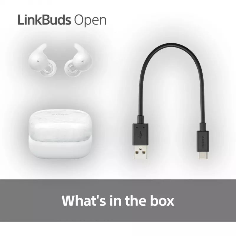 Belaidis į ausis dedamas ausinių rinkinys Sony LinkBuds Open WFL910W — Bluetooth, 20–20000 Hz, 10 m diapazonas, balta