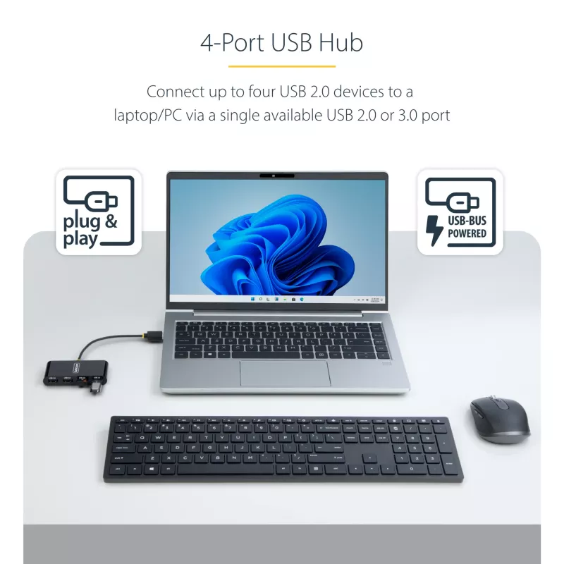 StarTech.com ST4200MINI2-USB-HUB sąsajos šakotuvas USB 2.0 480 Mbit/s Juodas