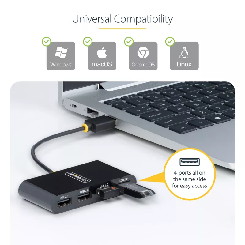 StarTech.com ST4200MINI2-USB-HUB sąsajos šakotuvas USB 2.0 480 Mbit/s Juodas