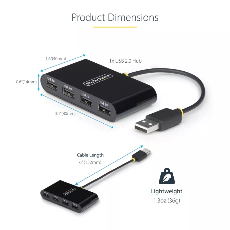 StarTech.com ST4200MINI2-USB-HUB sąsajos šakotuvas USB 2.0 480 Mbit/s Juodas