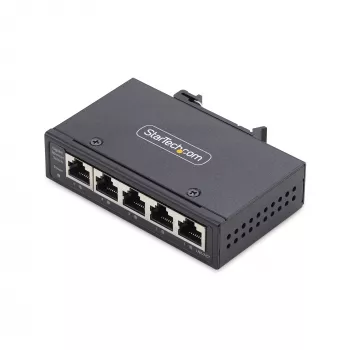 StarTech.com 5 prievadų nevaldomas pramoninis tinklo komutatorius, 100/1000 Ethernet, montuojamas ant DIN bėgelio/sienos, tvirtas IP30 gigabitinis komutatorius, -40F-167F, 9~60V DC, atitinka TAA