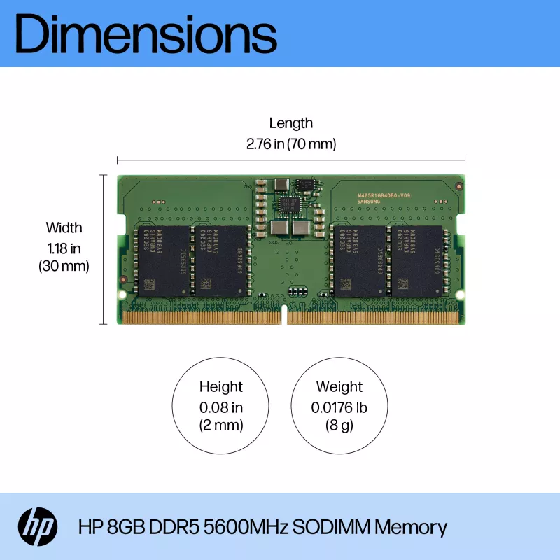 HP 8 GB DDR5 5600 SODIMM atmintis, 8 GB, 1 x 8 GB, DDR5, 262 kontaktų SO-DIMM