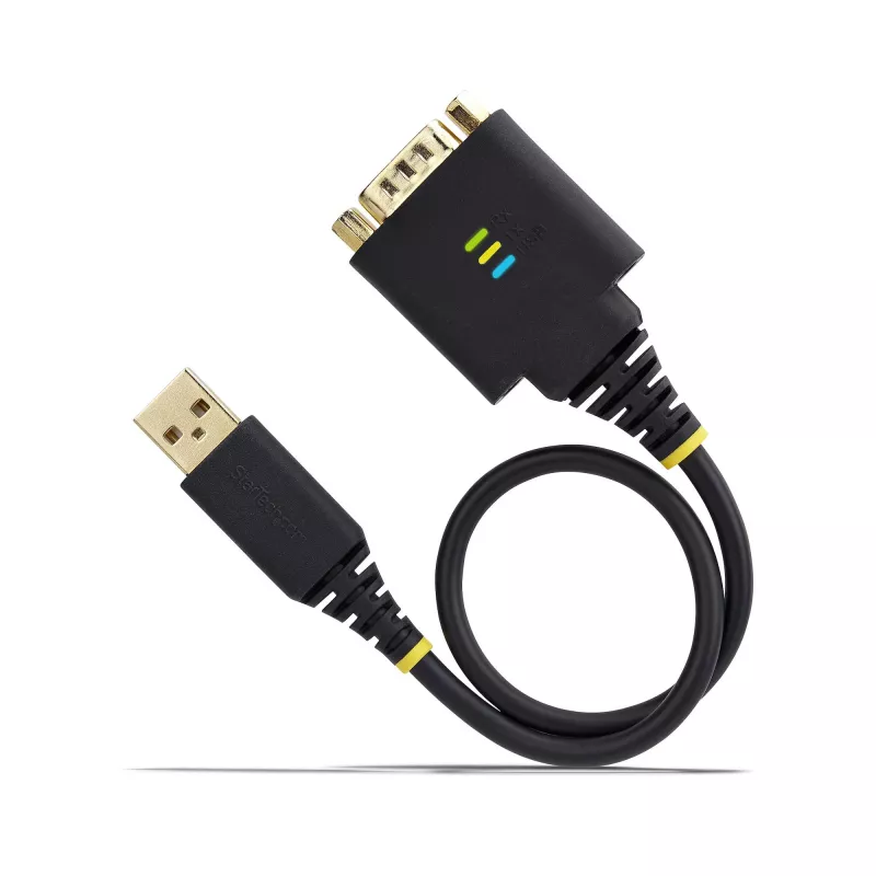 StarTech.com 1ft (30cm) USB prie nuosekliosios sąsajos adapterio kabelis, COM išsaugojimas, keičiamos veržlės/varžtai, USB-A į DB9 RS232, FTDI IC, ESD apsauga, Windows/macOS/Linux