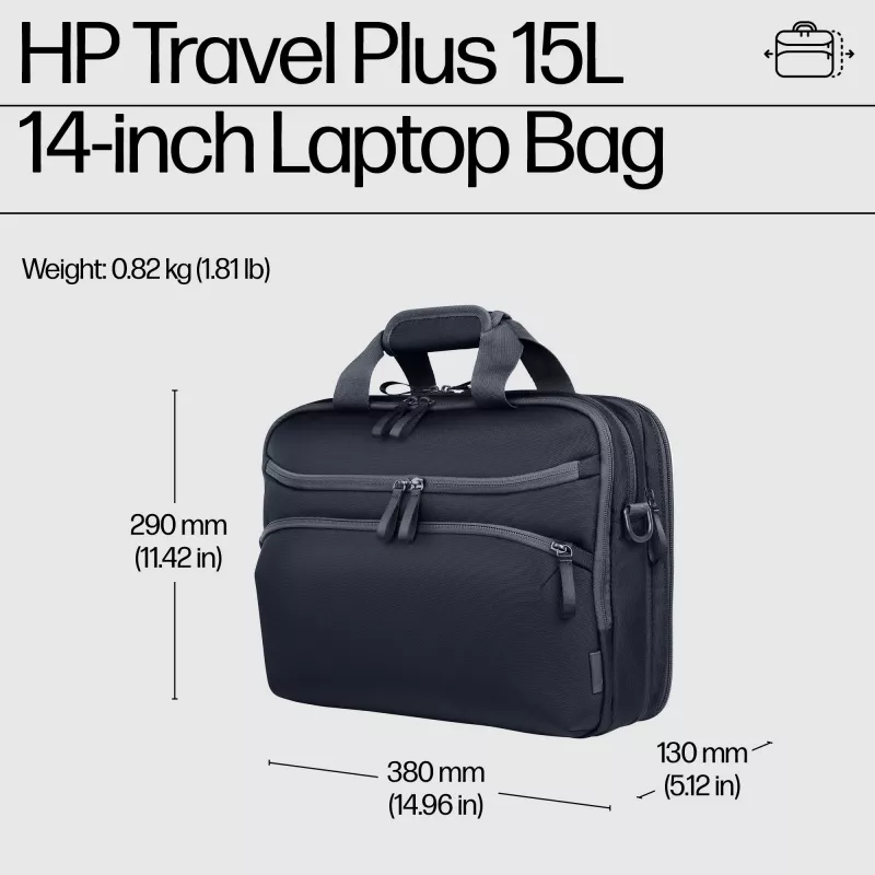 Nešiojamojo kompiuterio krepšys HP Travel Plus 15L 14 colių portfelis 820 g vienspalvis