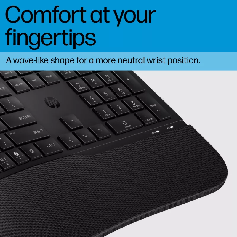 HP 485 Comfort laidinė klaviatūra, pilno dydžio USB membraninė su riešo atrama