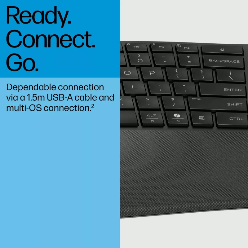 HP 485 Comfort laidinė klaviatūra, pilno dydžio USB membraninė su riešo atrama