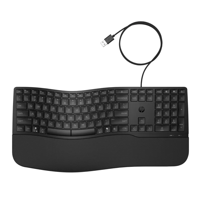 HP 485 Comfort laidinė klaviatūra, pilno dydžio USB membraninė su riešo atrama