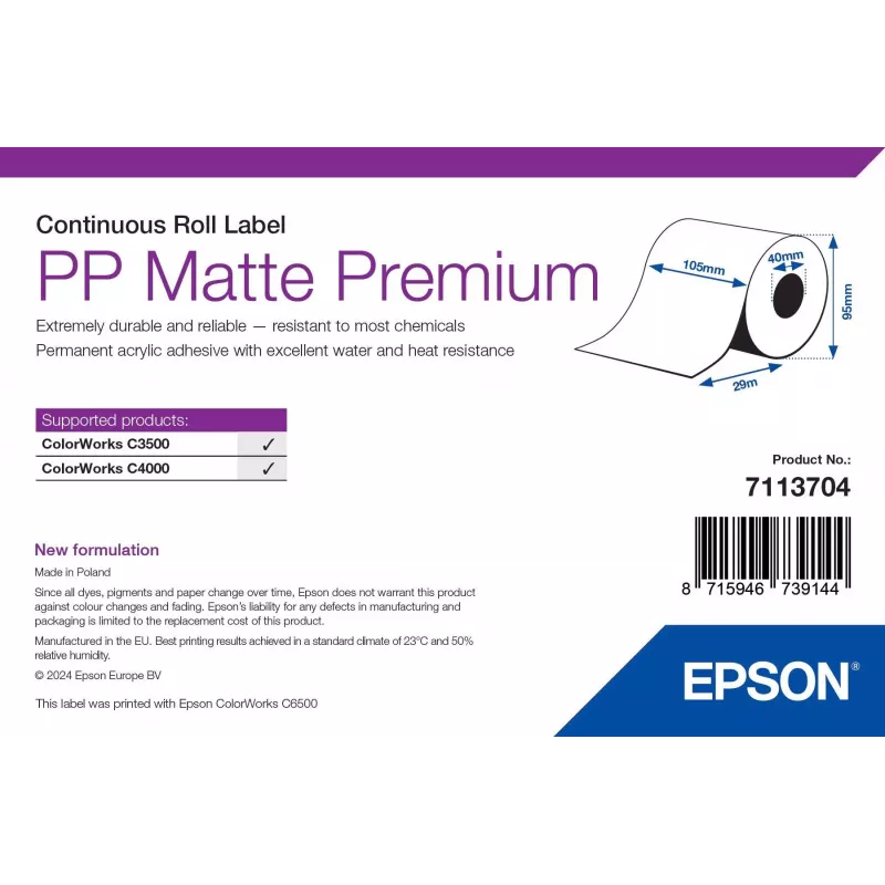 Matinio etikečių lapo Epson PP Matte Label Premium 7113704 A4 100 lapų