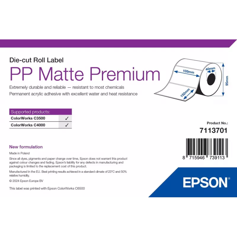 Epson PP Premium matinė etiketė, štampuotas rulonas, 105 mm x 152 mm, 185 etiketės