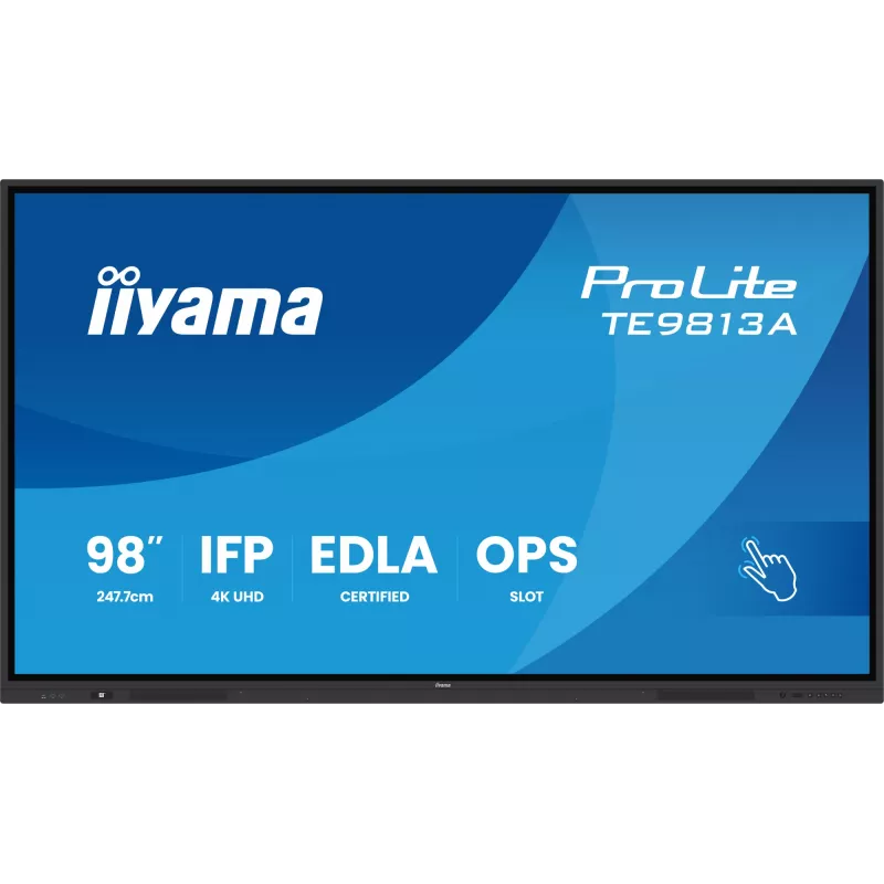 iiyama TE9813A-B1AG Signage Display Interaktyvus plokščiasis ekranas 2,48 m (97,5 colio) Wi-Fi 500 cd/m² 4K Ultra HD Juodas Liečiamas ekranas Įmontuotas procesorius Android 18/7