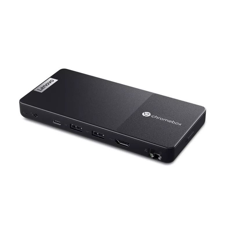 Mini PC Lenovo Chromebox Micro — Intel Celeron N4500, 1,1–2,8 GHz, 8 GB LPDDR4x, 32 GB eMMC, ChromeOS, juoda