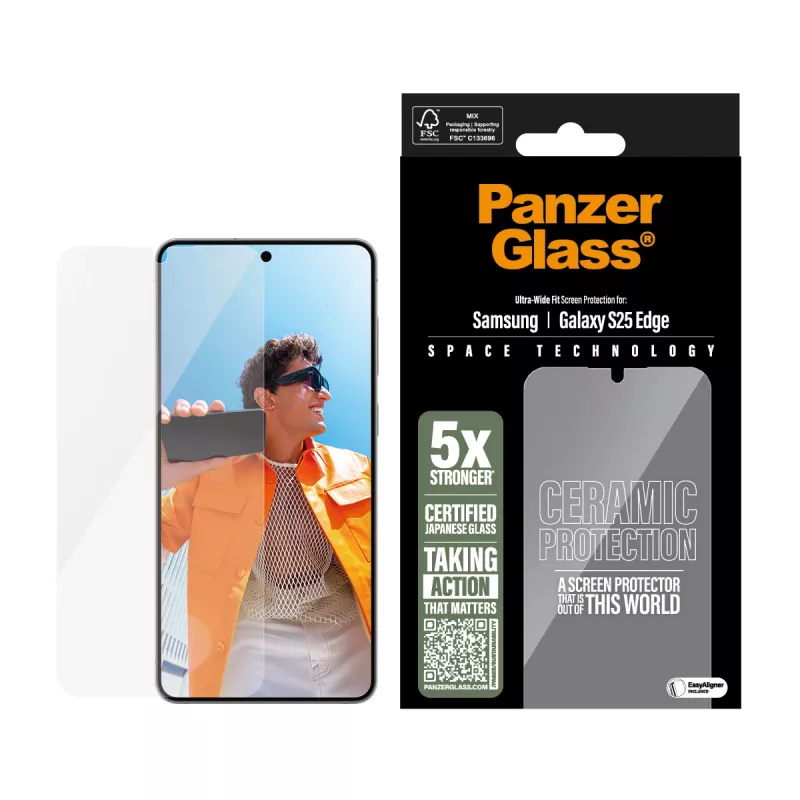 PanzerGlass® Keraminis ekrano apsauga Samsung S25 Edge | Itin platus pritaikymas su EasyAligner