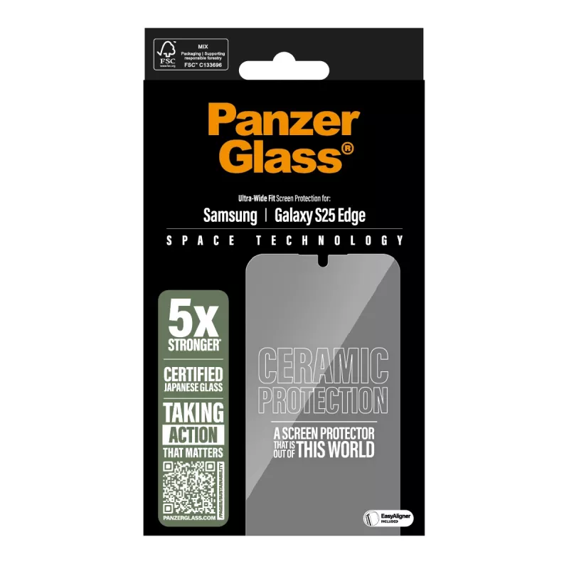 PanzerGlass® Keraminis ekrano apsauga Samsung S25 Edge | Itin platus pritaikymas su EasyAligner