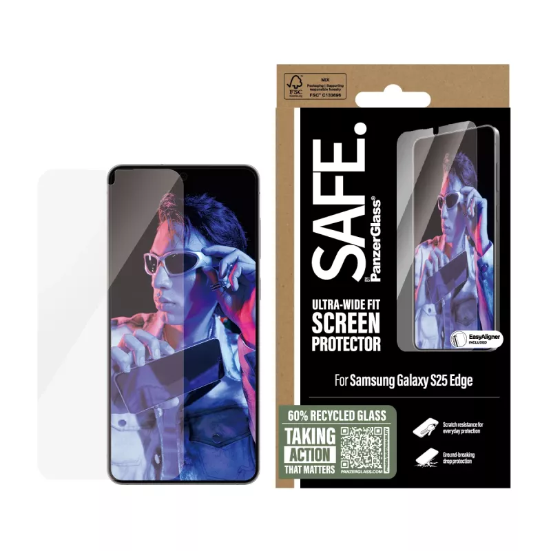 Ekrano apsauga PanzerGlass SAFE. by ® Samsung S25 Edge Ultra-Wide Fit atspari įbrėžimams ir smūgiams