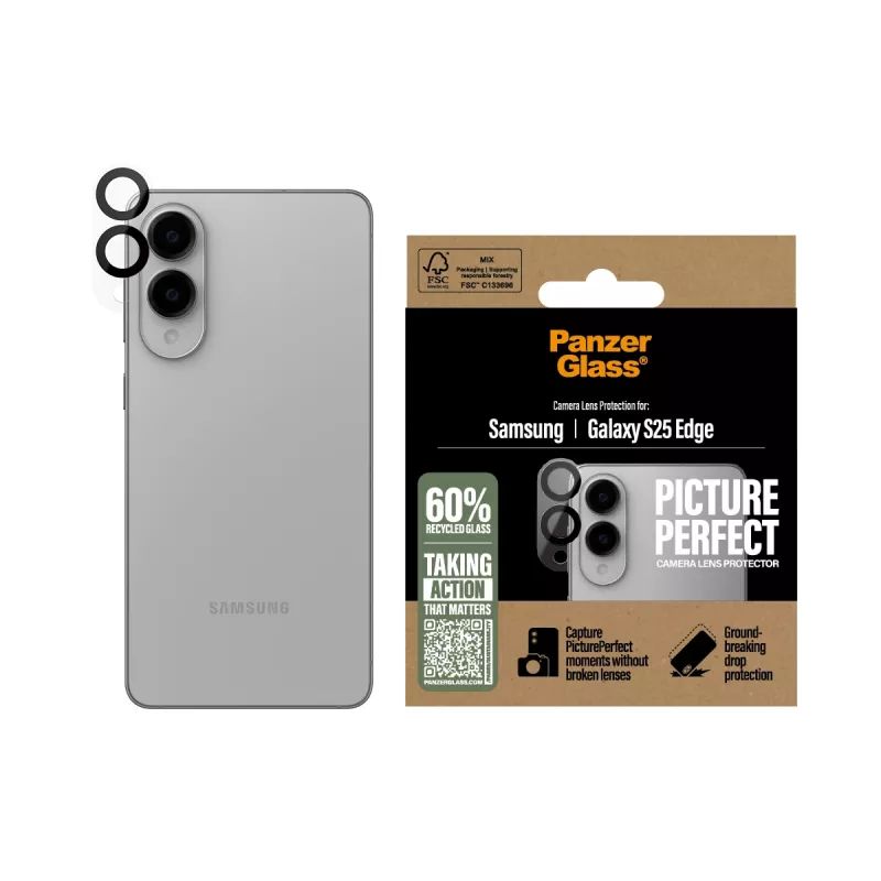 Fotoaparato objektyvo apsauga PanzerGlass Samsung Galaxy S25 Edge atspari įbrėžimams ir smūgiams