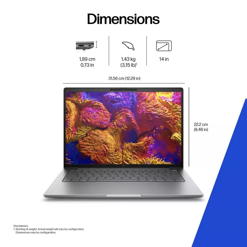 HP ZBook 8 G1ak Copilot+ PC AMD Ryzen AI 7 PRO 35,6 cm (14 colių) jutiklinis ekranas WUXGA 32 GB DDR5-SDRAM Wi-Fi 7 (802.11be) Windows 11 Pro AI darbo stotis, AI kompiuteris