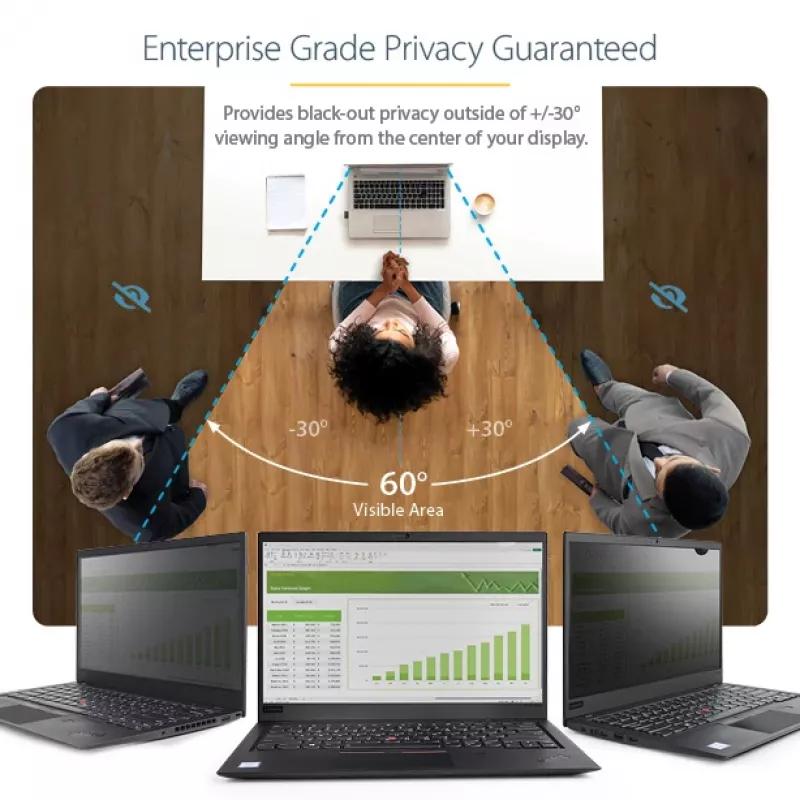 StarTech.com 15,6 col. 16:9 auksinis nešiojamojo kompiuterio privatumo ekranas, apverčiamas filtras su sustiprintu privatumu, kompiuterio apsauginis filtras, nuimamas ekrano apsaugas/skydelis, +/- 30°