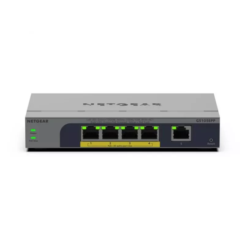 NETGEAR GS105EPP Nevaldomas Gigabit Ethernet (10/100/1000) Power over Ethernet (PoE) Stalinis / Montuojamas ant sienos Pilka