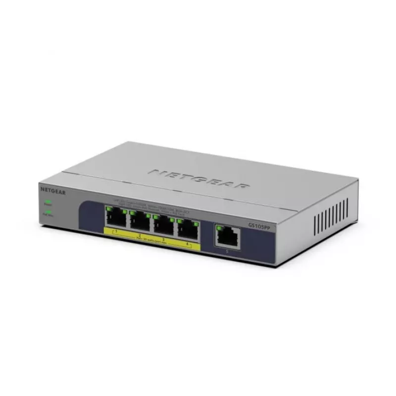 NETGEAR GS105PP nevaldomas Gigabit Ethernet (10/100/1000) maitinimo per Ethernet (PoE) stalviršio/sienos montavimo pilkas