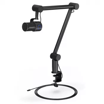 Kompiuterio mikrofonas ENDORFY Solum Studio — USB laidinis, 24 bitų/96 kHz, 20–20000 Hz, reguliuojamas stalo laikiklis, jutikliniai valdikliai, ausinių išvestis, juodas