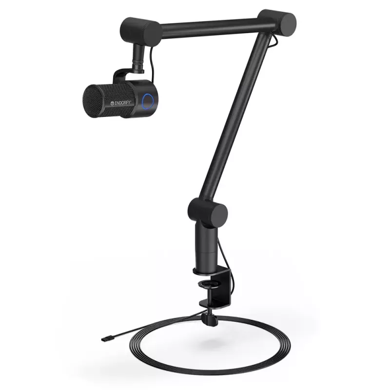 Kompiuterio mikrofonas ENDORFY Solum Studio — USB laidinis, 24 bitų/96 kHz, 20–20000 Hz, reguliuojamas stalo laikiklis, jutikliniai valdikliai, ausinių išvestis, juodas