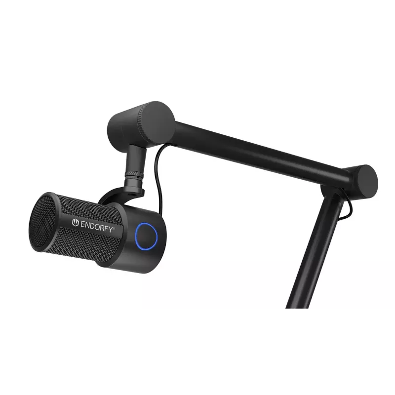 Kompiuterio mikrofonas ENDORFY Solum Studio — USB laidinis, 24 bitų/96 kHz, 20–20000 Hz, reguliuojamas stalo laikiklis, jutikliniai valdikliai, ausinių išvestis, juodas