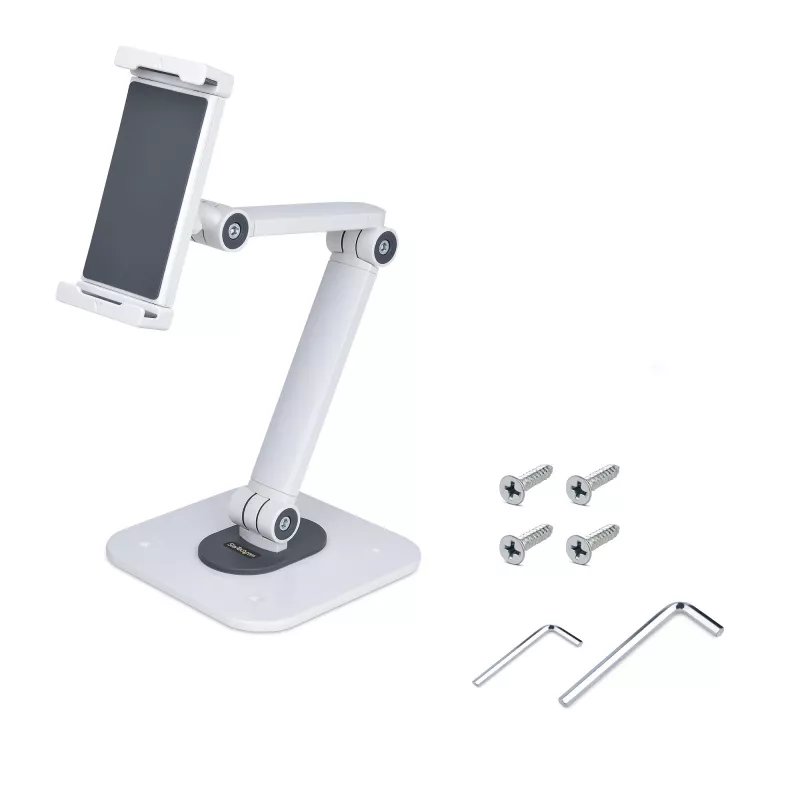 StarTech.com Reguliuojamas planšetės stovas stalui – Tvirtinamas prie sienos – Talpa 1 kg – Ergonomiškas lankstus universalus planšetės stovas – Planšetės laikiklis stalui, pasukamas / sukiojamas / rotuojamas