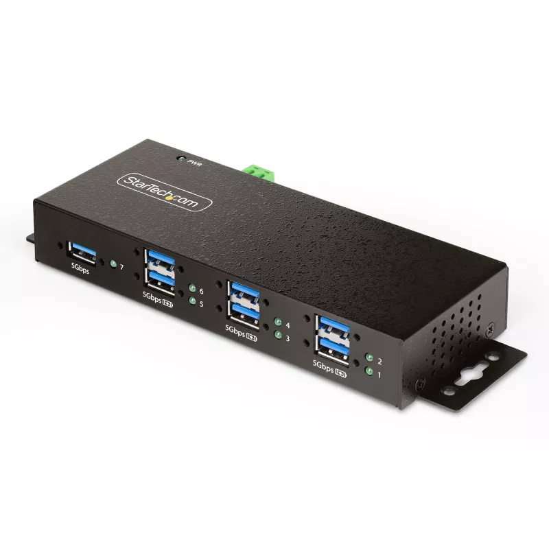 StarTech.com 5G7AINDRM-USB-A-HUB sąsajos šakotuvas USB 3.2 Gen 1 (3.1 Gen 1) Type-B 5000 Mbit/s Juoda