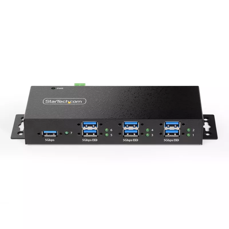 StarTech.com 5G7AINDRM-USB-A-HUB sąsajos šakotuvas USB 3.2 Gen 1 (3.1 Gen 1) Type-B 5000 Mbit/s Juoda