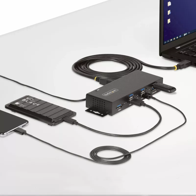 StarTech.com 5G7AINDRM-USB-A-HUB sąsajos šakotuvas USB 3.2 Gen 1 (3.1 Gen 1) Type-B 5000 Mbit/s Juoda