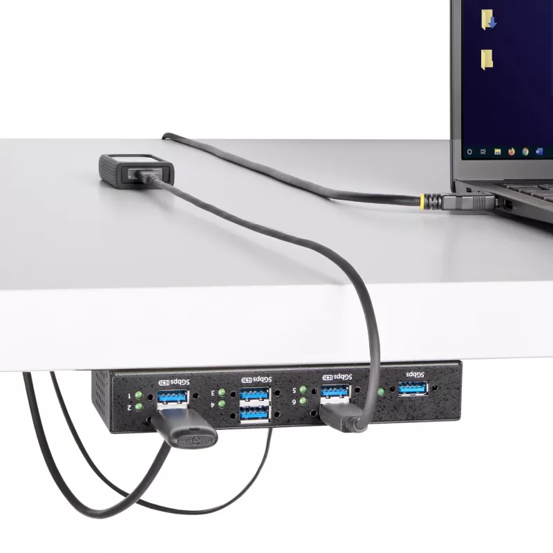 StarTech.com 5G7AINDRM-USB-A-HUB sąsajos šakotuvas USB 3.2 Gen 1 (3.1 Gen 1) Type-B 5000 Mbit/s Juoda