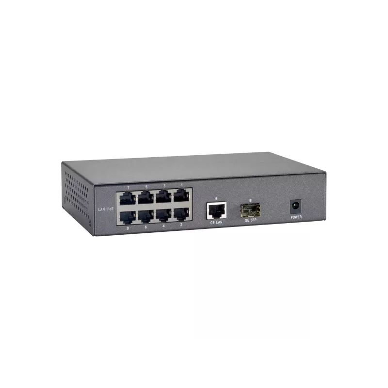 LevelOne 10 prievadų greitasis eterneto PoE komutatorius, 1 x gigabitinė RJ45, 1 x gigabitinė SFP, 8 PoE išėjimai, 120 W