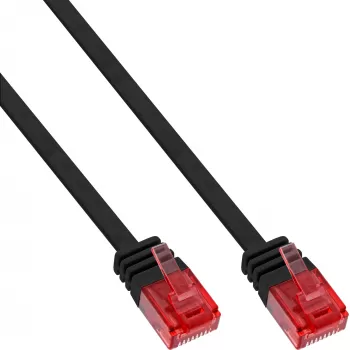 InLine plokščias itin plonas komutacinis kabelis U/UTP Cat.6, paruoštas Gigabitiniam Ethernet, juodas 1,5 m