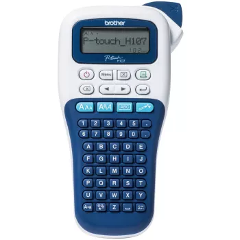 Etikečių spausdintuvas Brother PT-H107B — terminis pernešimas, 180×180 DPI, 20 mm/s, TZe juostos 3.5/6/9/12 mm, LCD, AAA baterijos