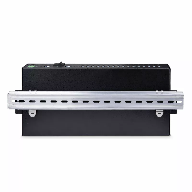 StarTech.com 16 pramoninis USB 5 Gbps šakotuvas su maitinimo adapteriu, metalinis korpusas, montuojamas, ESD apsauga, gnybtų bloko maitinimas, USB įkrovimas, dviejų kompiuterių jungiklis - TAA