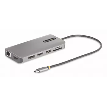 StarTech.com USB-C trigubo monitoriaus daugiafunkcis adapteris, dvigubas 4K 60Hz + 4K 30Hz HDMI ir DisplayPort, 4 prievadų USB šakotuvas, 100W maitinimo perdavimas, GbE, SD/MicroSD kortelių skaitytuvai