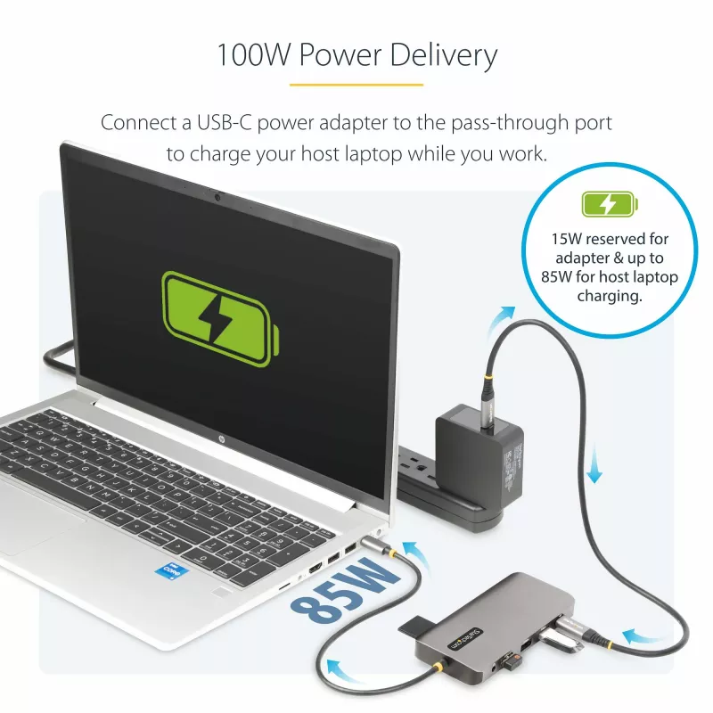 StarTech.com USB-C trigubo monitoriaus daugiafunkcis adapteris, dvigubas 4K 60Hz + 4K 30Hz HDMI ir DisplayPort, 4 prievadų USB šakotuvas, 100W maitinimo perdavimas, GbE, SD/MicroSD kortelių skaitytuvai
