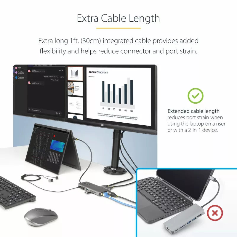 StarTech.com USB-C trigubo monitoriaus daugiafunkcis adapteris, dvigubas 4K 60Hz + 4K 30Hz HDMI ir DisplayPort, 4 prievadų USB šakotuvas, 100W maitinimo perdavimas, GbE, SD/MicroSD kortelių skaitytuvai
